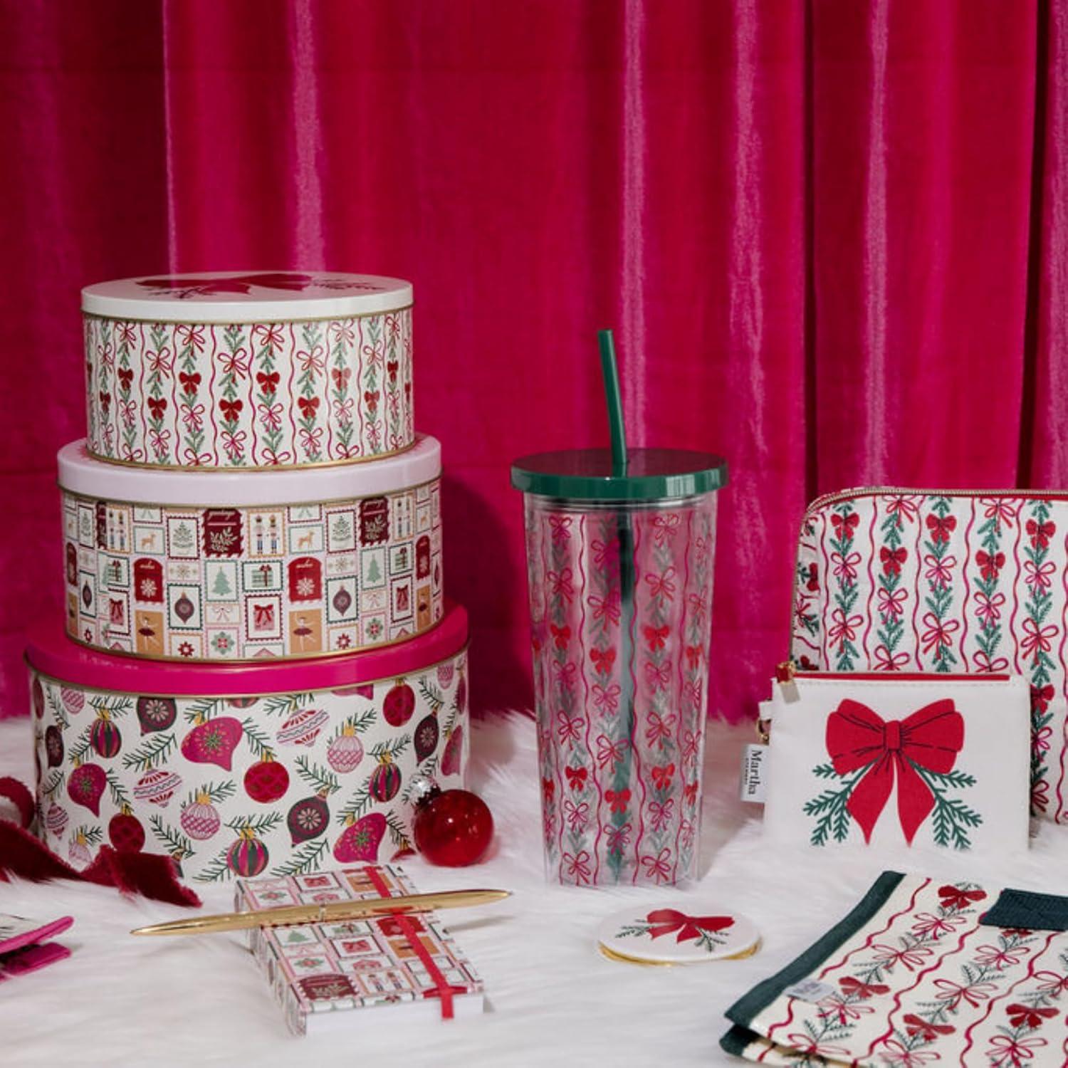 imageMartha Stewart Metal Cookie Tins 3Piece Nesting Set Small Medium ampamp Large Christmas Containers for Gift ampamp Storage Ornaments and Bows