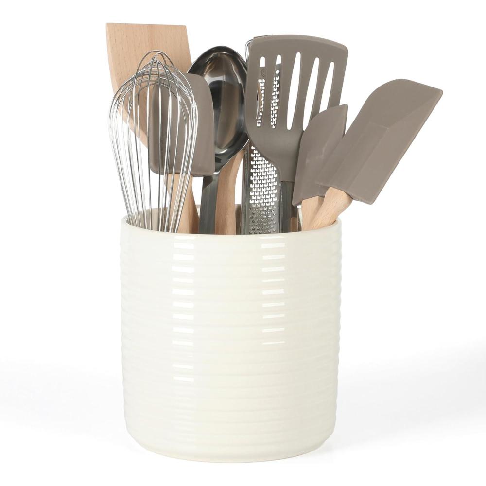 imageMartha Stewart 10 Piece Tools and Gadget Set WCeramic Crock Linen White wGrey ToolsLinen White w Grey Tools