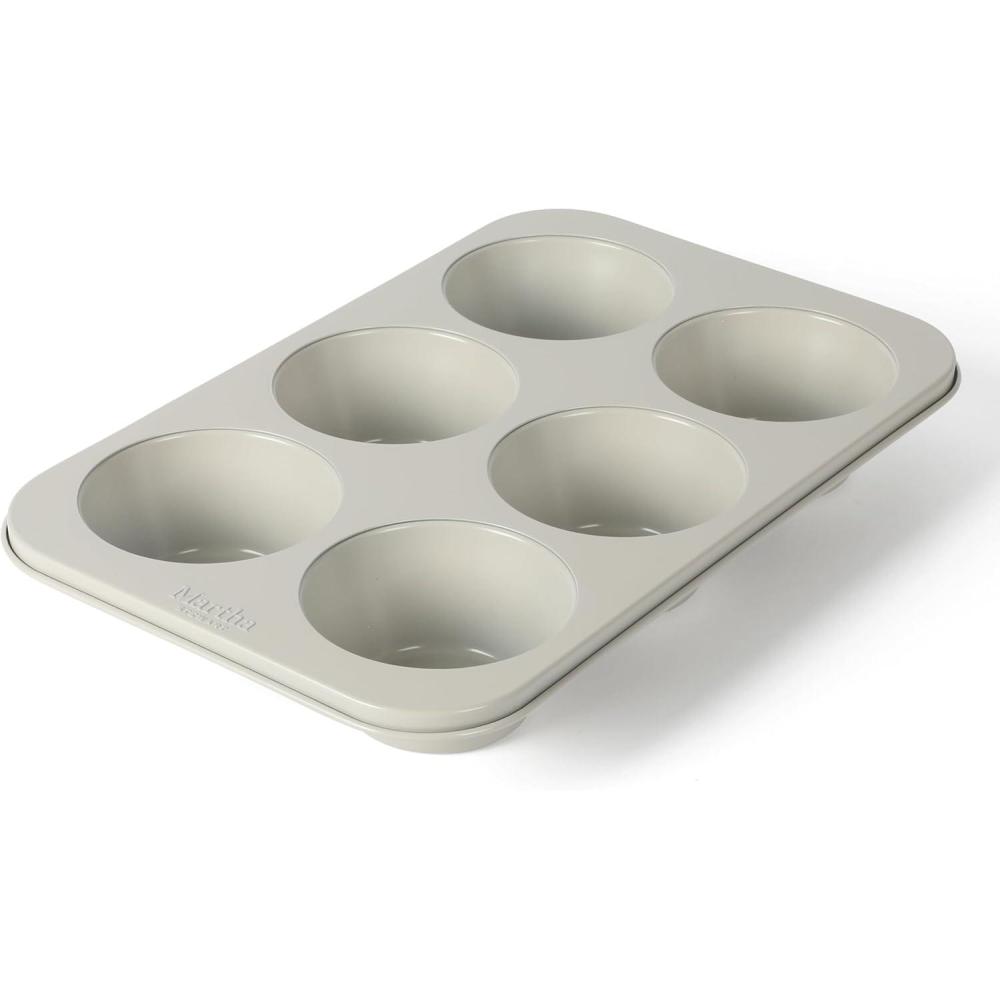 imageMartha Stewart Gallen 10 Piece Baking Pans Ceramic PFA Free Non Toxic Non Stick Bakeware Set Linen WhiteCool Gray