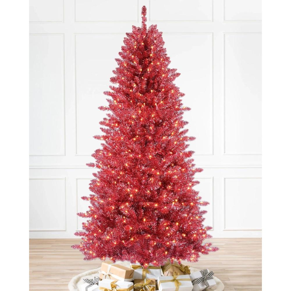 imageMartha Stewart Tinsel PreLit Artificial Christmas Tree 5 ft Clear Lights Pink  LED5ft