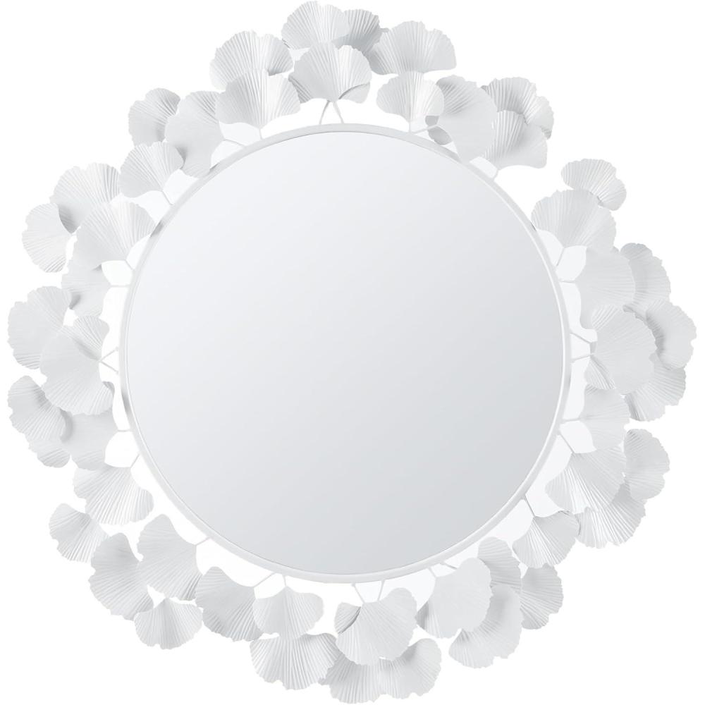imageMartha Stewart Wall Dcor Large Gingko Leaf Round Wall Mirror for Living Room Iron Metal Plate Frame Antique Finish Ready to Hang Bedroom Decoration Eden 305quot GoldWhite