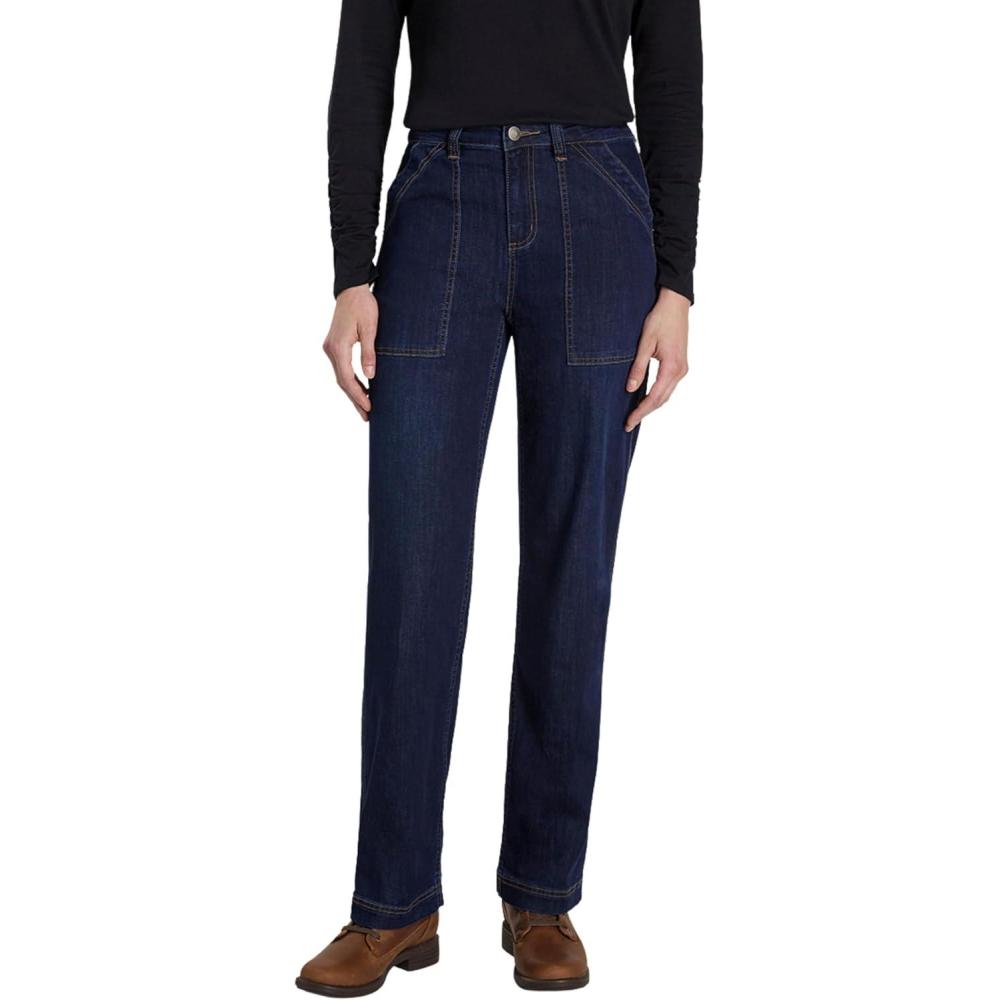 imageMartha Stewart Womens Garden Straight Leg Pant Stretch Denim Casual Utility Workwear Soft TrousersDark Rinse