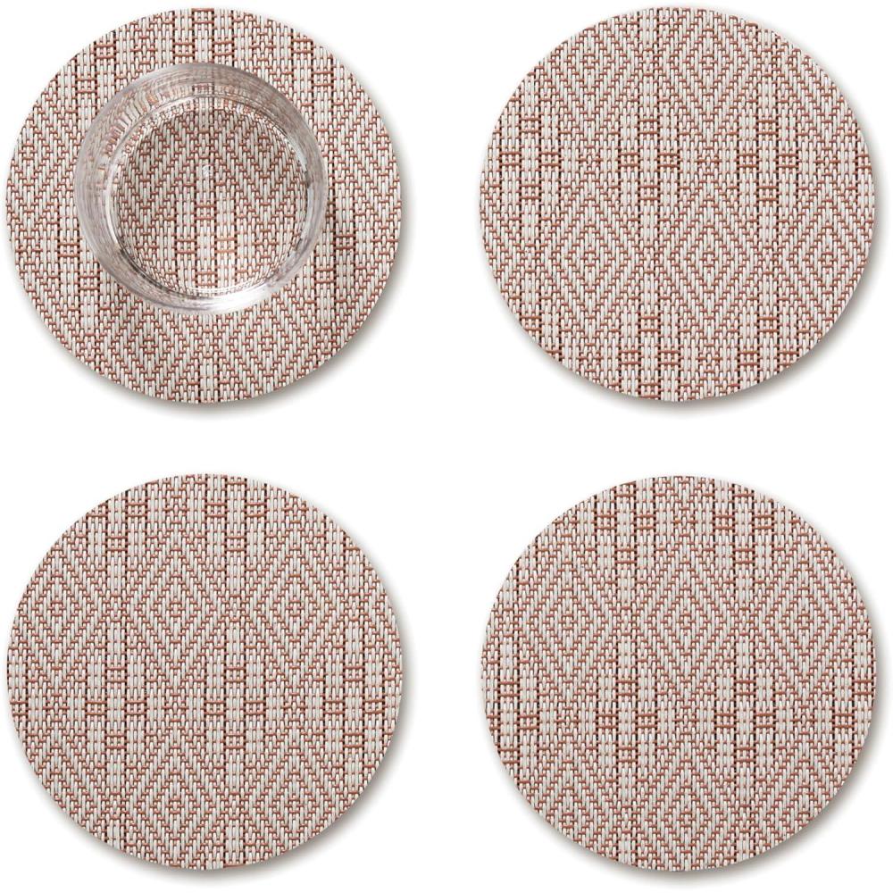 imageMartha by Martha Stewart Chilewich Boxwood Coasters in Burnt Coral Set of 4 StainResistant Woven Textile with Recycled Felt Backing 5quot RoundBurnt Coral