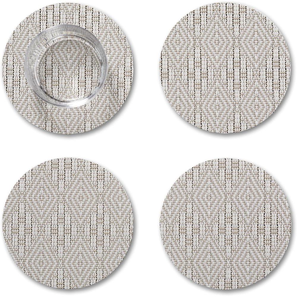 imageMartha by Martha Stewart Chilewich Boxwood Coasters in Burnt Coral Set of 4 StainResistant Woven Textile with Recycled Felt Backing 5quot RoundFlax