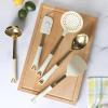 Martha Stewart Lockton 5-Piece Kitchen Tool Set – Stainless Steel & Nylon Cooking Utensils with Linen Handles and Gold Accents, Durable Heat-Resistant Kitchen Gadgets