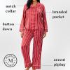 Martha Stewart Sleepwear for Women | Silky Satin 2-Piece Long Sleeve Notch Collar Pajama Set | Sleek, Soft & Alluring