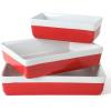 MARTHA STEWART 3-Piece Oven to Table Stoneware Bakeware Set – Baking Dish & Casserole Set – Red – Durable Oven-Safe Bakeware for Baking and Serving(Red)