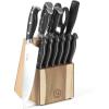 MARTHA STEWART Eastwalk 14 Piece High Carbon Staineless Steel Cutlery Knife Block Set w/ABS Triple Riveted Forged Handle Acacia Wood Block – Red(Black)