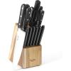 MARTHA STEWART Eastwalk 14 Piece High Carbon Staineless Steel Cutlery Knife Block Set w/ABS Triple Riveted Forged Handle Acacia Wood Block – Red(Matte Black)