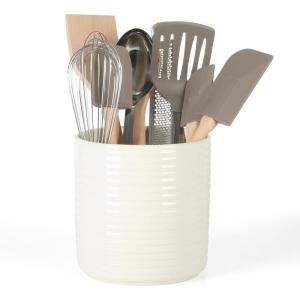 Martha Stewart 10 Piece Tools and Gadget Set W/Ceramic Crock – Linen White w/Grey Tools(Linen White w/ Grey Tools)