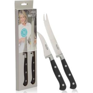 Martha Stewart 16 Piece Lockton High Carbon Stainless Steel Cutlery Kitchen Knife Block Set W/ABS Tripe Riveted Forged Handle Acacia Wood Block – Linen White W/Gold(Stainless Steel / Black Tomato & Bird’s Beak)