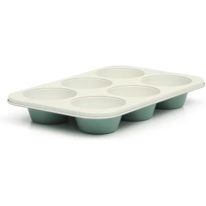 Martha Stewart Gallen 10 Piece Baking Pans Ceramic PFA Free Non Toxic Non Stick Bakeware Set – Linen White(Teal)