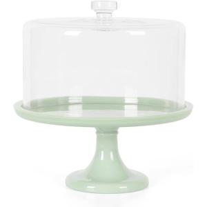 Martha Stewart Patterson 10″ x 5.1″ White Round Stoneware Cake Stand(Green (10″))