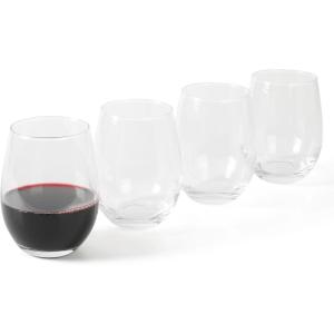 Martha Stewart Vivica 4-Pack White Wine Glass Set, 14 oz – Elegant Stemmed Wine Glasses for Entertaining, Durable Clear Glassware for Dining, Parties, or Everyday Use(18oz Stemless Wine Glass (4-pack))
