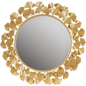 Martha Stewart Wall Décor Large Gingko Leaf Round Wall Mirror for Living Room, Iron Metal Plate Frame Antique Finish, Ready to Hang Bedroom Decoration, Eden, 30.5″, Gold(Gold)