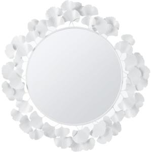 Martha Stewart Wall Décor Large Gingko Leaf Round Wall Mirror for Living Room, Iron Metal Plate Frame Antique Finish, Ready to Hang Bedroom Decoration, Eden, 30.5″, Gold(White)