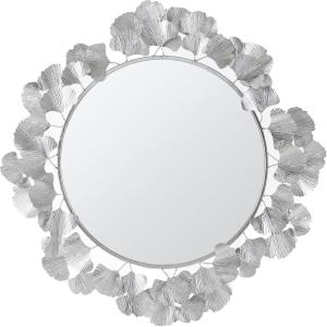 Martha Stewart Wall Décor Large Gingko Leaf Round Wall Mirror for Living Room, Iron Metal Plate Frame Antique Finish, Ready to Hang Bedroom Decoration, Eden, 30.5″, Gold(Silver)