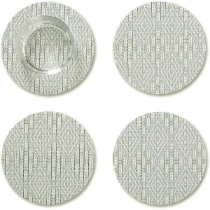 Martha by Martha Stewart | Chilewich Boxwood Coasters in Burnt Coral – Set of 4 – Stain-Resistant Woven Textile with Recycled Felt Backing – 5″ Round(Abalone)