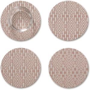 Martha by Martha Stewart | Chilewich Boxwood Coasters in Burnt Coral – Set of 4 – Stain-Resistant Woven Textile with Recycled Felt Backing – 5″ Round(Burnt Coral)