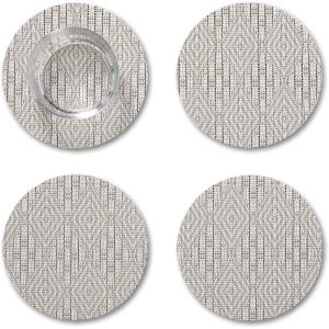 Martha by Martha Stewart | Chilewich Boxwood Coasters in Burnt Coral – Set of 4 – Stain-Resistant Woven Textile with Recycled Felt Backing – 5″ Round(Flax)
