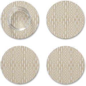 Martha by Martha Stewart | Chilewich Boxwood Coasters in Burnt Coral – Set of 4 – Stain-Resistant Woven Textile with Recycled Felt Backing – 5″ Round(Wheat)