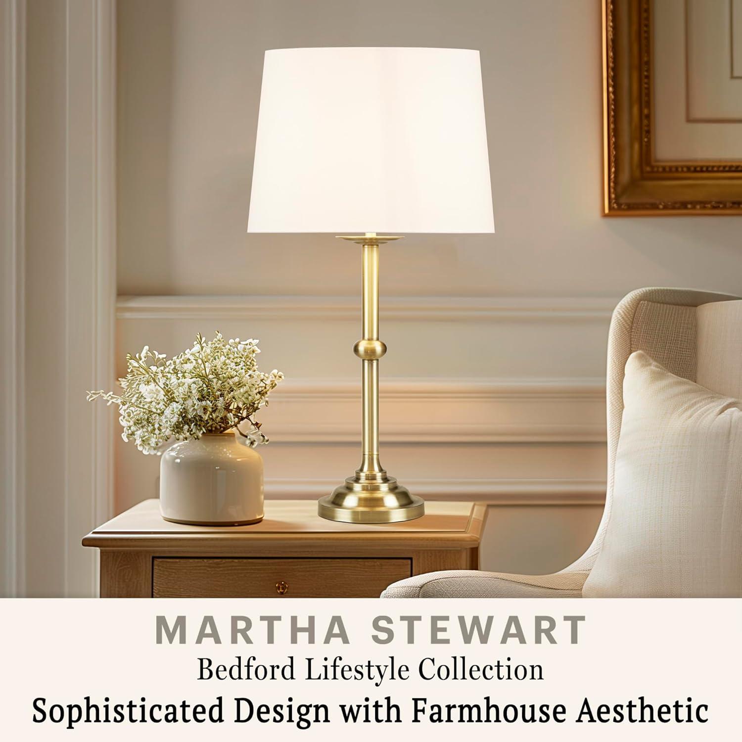 imageHampton Hill Aelorian Table Lamp  Antiqued Brass Nightstand Bedside Lamp Bedford Collection Farmhouse Study Lamp Clear Polarized Cord Socket Swtich Empire Fabric Shade 225quot H