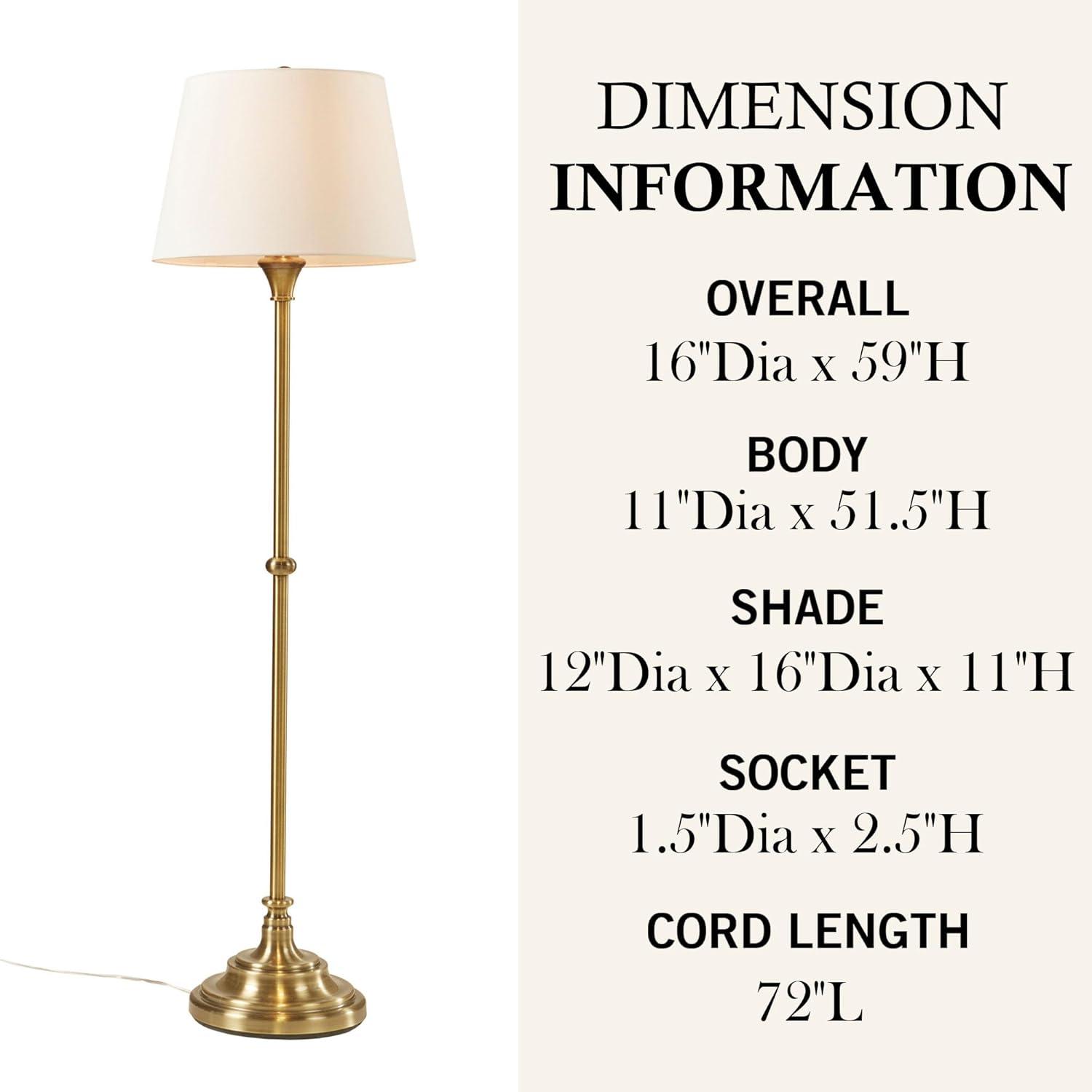 imageHampton Hill Classic Floor Lamp for Bedroom Traditional Standing Lamp for Living Room OffWhite Empire Shade Polarized Plug Clear Cable Tall Iron Frame Office Room LampAntique Brass Aelorian