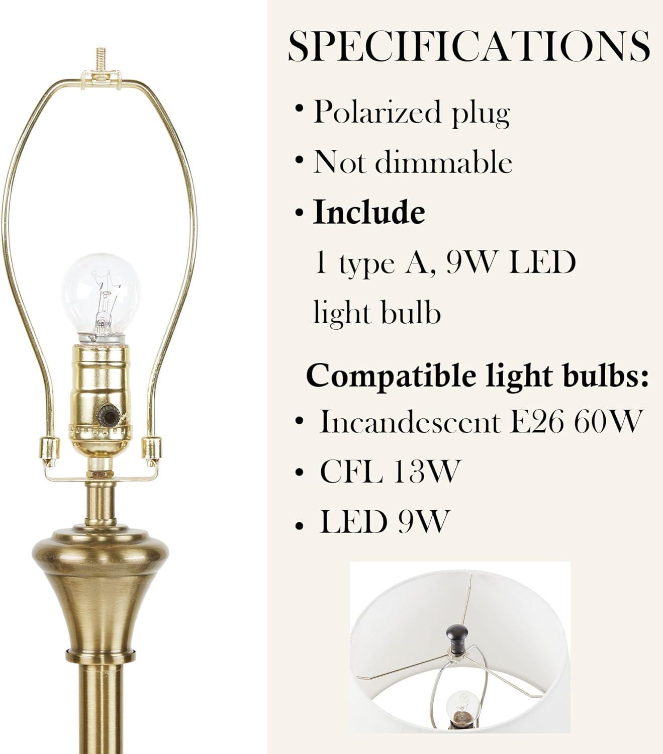 imageHampton Hill Classic Floor Lamp for Bedroom Traditional Standing Lamp for Living Room OffWhite Empire Shade Polarized Plug Clear Cable Tall Iron Frame Office Room LampAntique Brass Aelorian