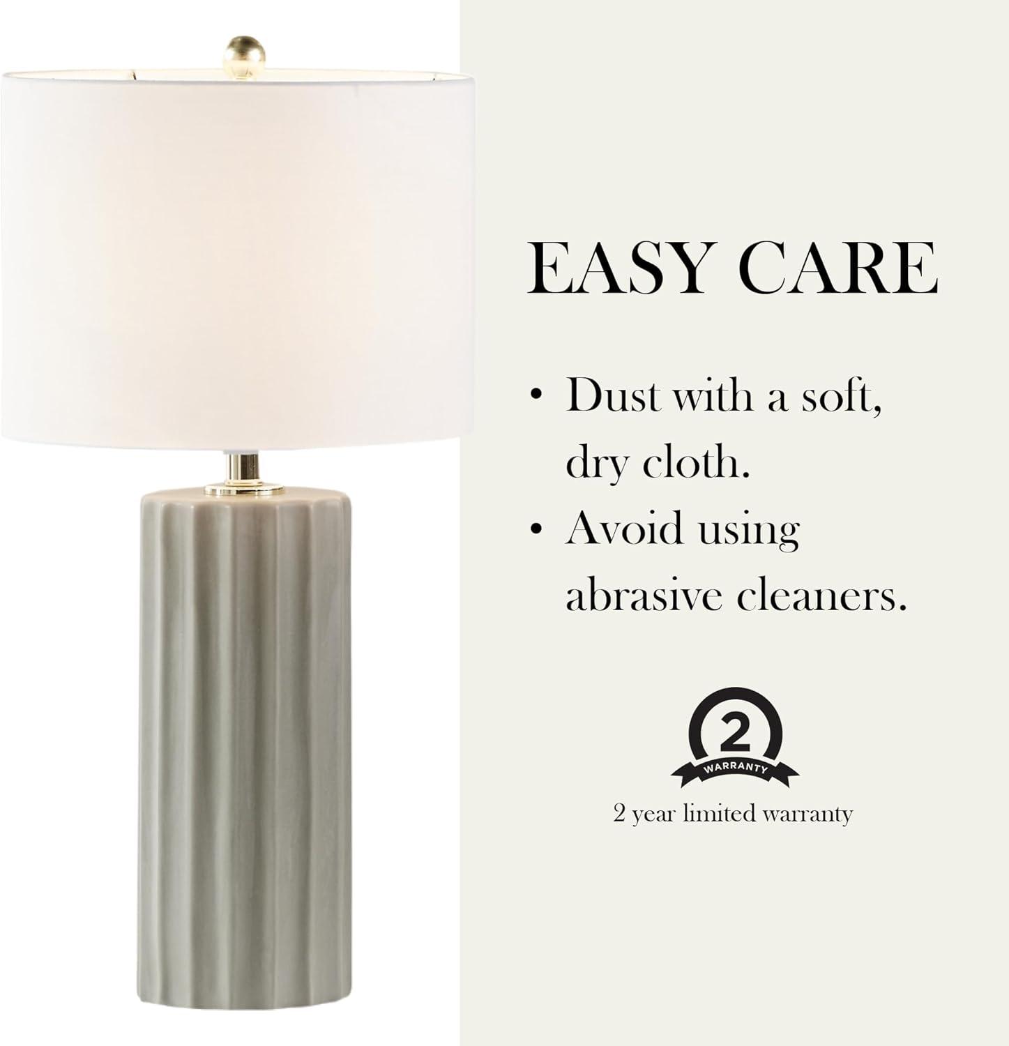 imageInkIvy Table Lamp for Bedroom  Ceramic Fluted Design Nightstand Lamp with Linen Drum Shade Clear Polarized Cord Rotary OnOff Switch On The Socket Accent Lamp Decor 27quot H Grey