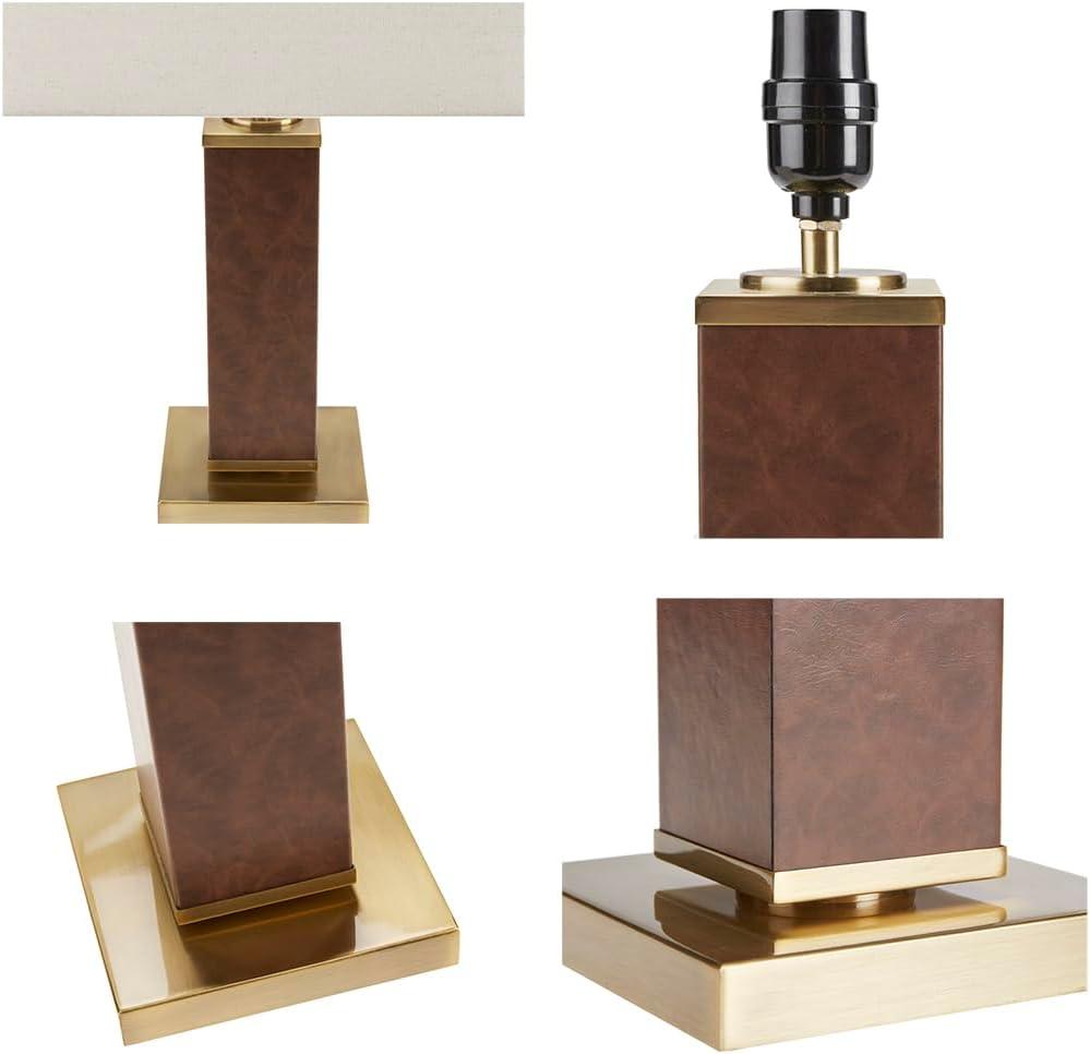 imageInkIvy Table Lamp for Bedroom  Faux Leather Design Gold Accent Nightstand Lamp Rustic Study Lamp Clear Polarized Cord Rotary OnOff Switch inLine Hawley Lamp Decor 22quot H GoldBrown