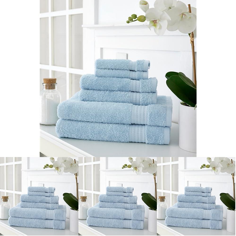imageMARTHA STEWART 100 Cotton Bath Towels Set Of 6 Piece 2 Bath Towels 2 Hand Towels 2 Washcloths Quick Dry Towels Soft ampamp Absorbent Bathroom Essentials Light GraySpa Blue