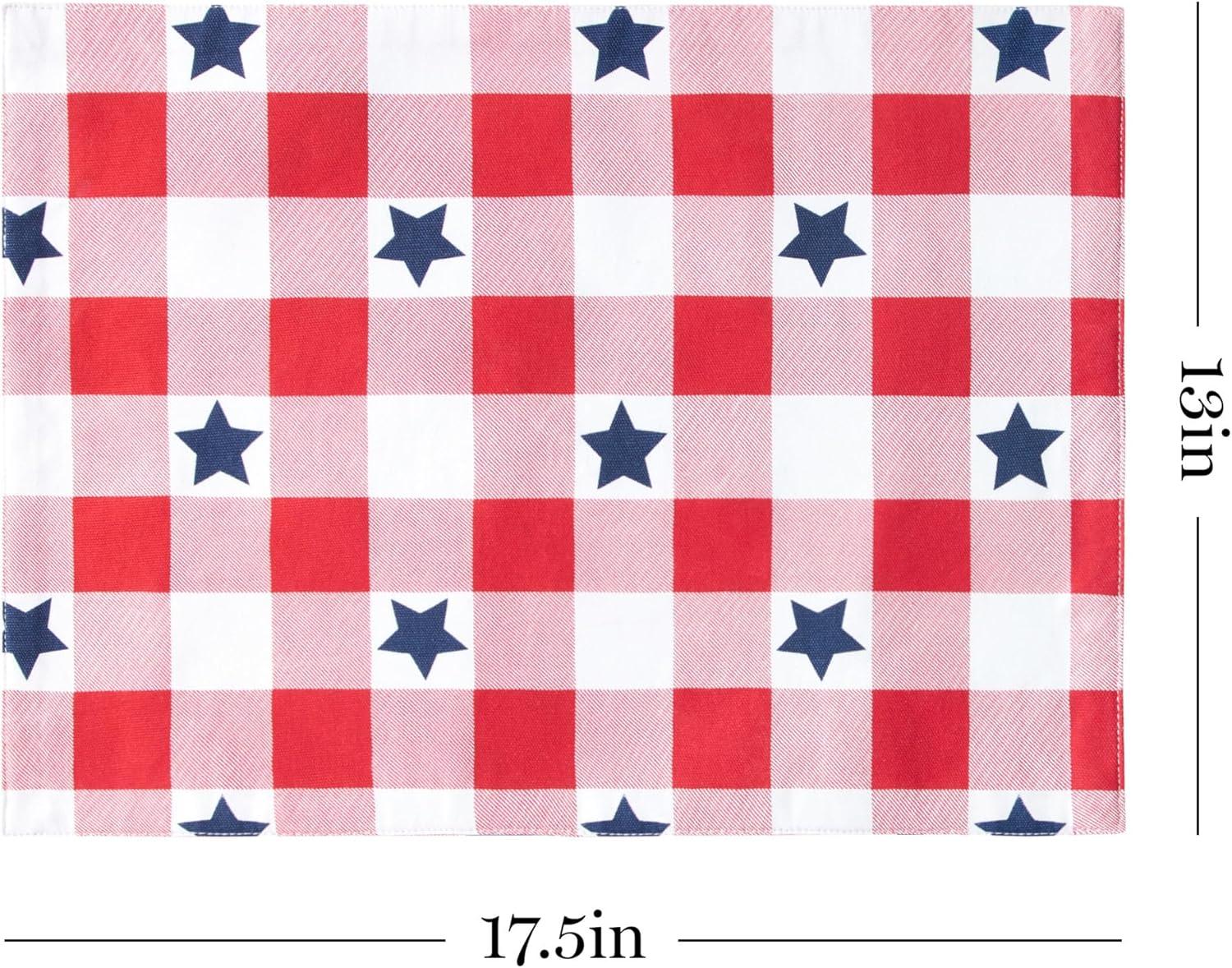 imageMARTHA STEWART Americana Star Gingham Plaid Indoor Placemat 4Pack Set Reversible Patriotic USA America Decor RedWhiteBlue 14quotx72quot