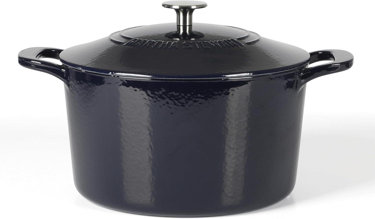 imageMARTHA STEWART Gatwick 7Quart Enamel Cast Iron Dutch Oven  Martha Blue  HeavyDuty Dutch Oven for Slow Cooking Braising ampamp BakingNavy Blue