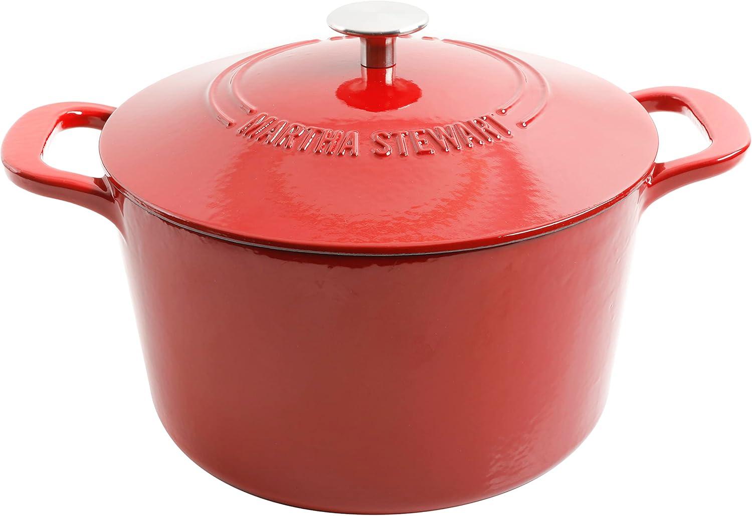 imageMARTHA STEWART Gatwick 7Quart Enamel Cast Iron Dutch Oven  Martha Blue  HeavyDuty Dutch Oven for Slow Cooking Braising ampamp BakingRed