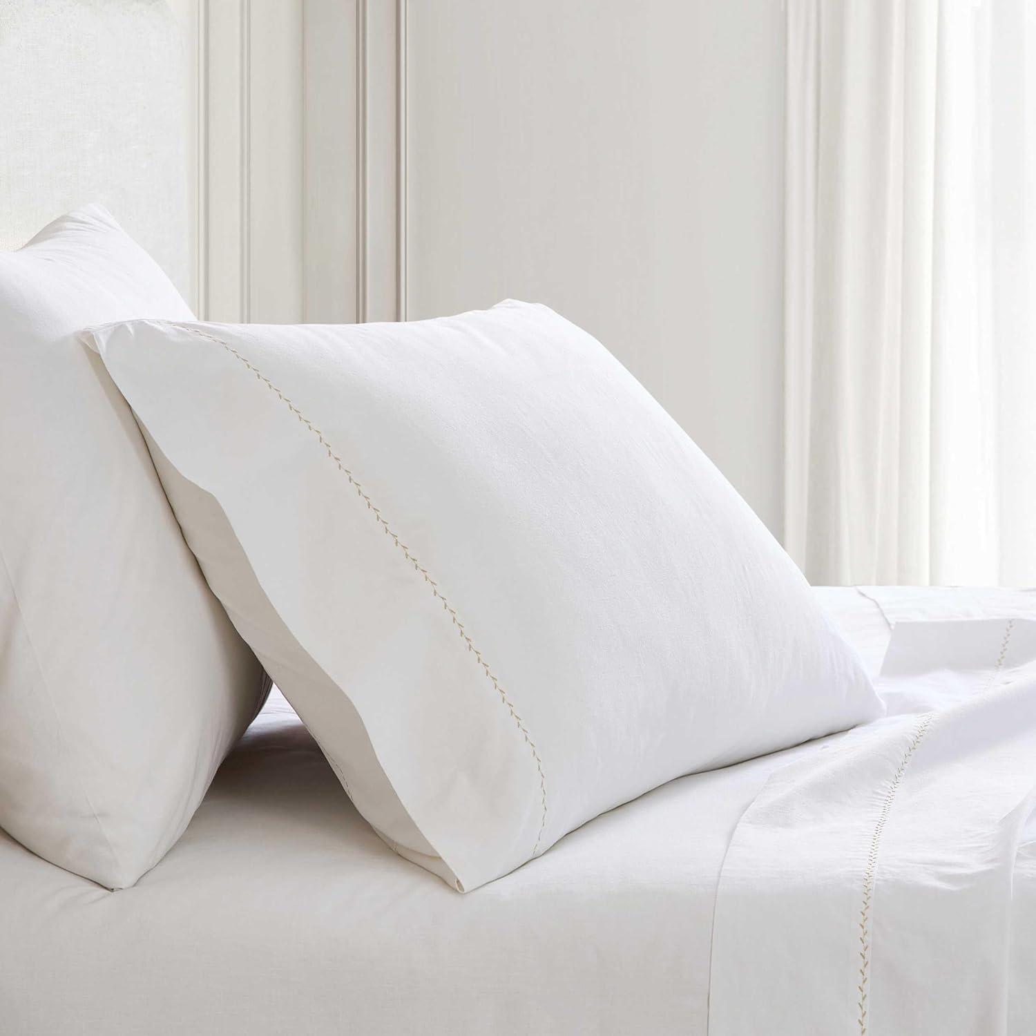 imageMartha Stewart  Full Size Sheets Set Crisp ampamp Tailored Cooling Sheets wa Naturally Smooth Cotton Percale Lightweight Feel  Bed Sheets with Matching Pillowcases ampamp Fitted Sheet Skylands Solid BlueLilly Pond Leaf Beige
