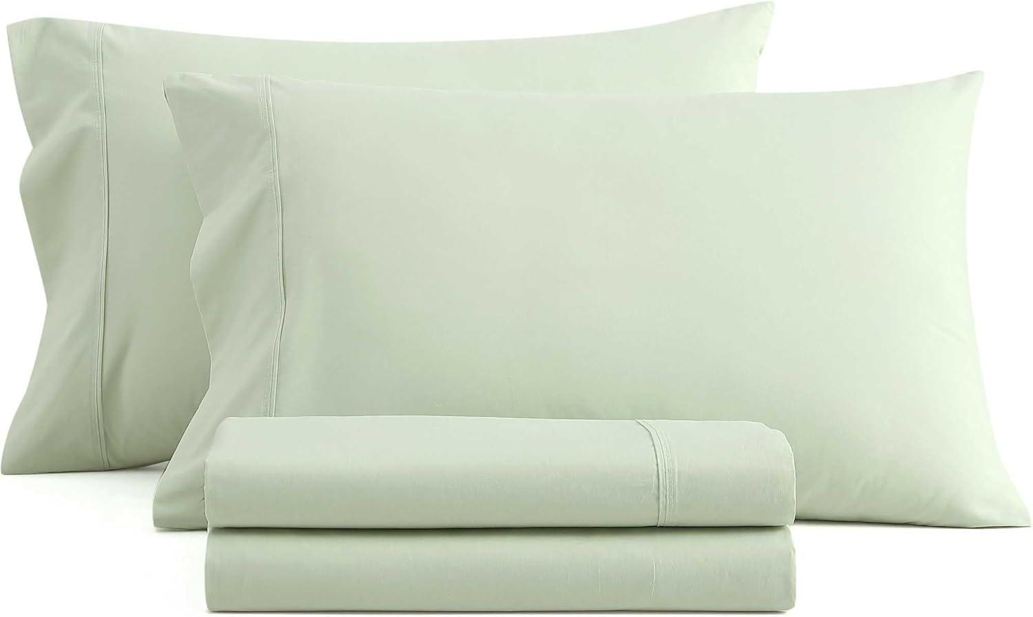 imageMartha Stewart  Full Size Sheets Set Crisp ampamp Tailored Cooling Sheets wa Naturally Smooth Cotton Percale Lightweight Feel  Bed Sheets with Matching Pillowcases ampamp Fitted Sheet Skylands Solid BlueSkylands Solid Green