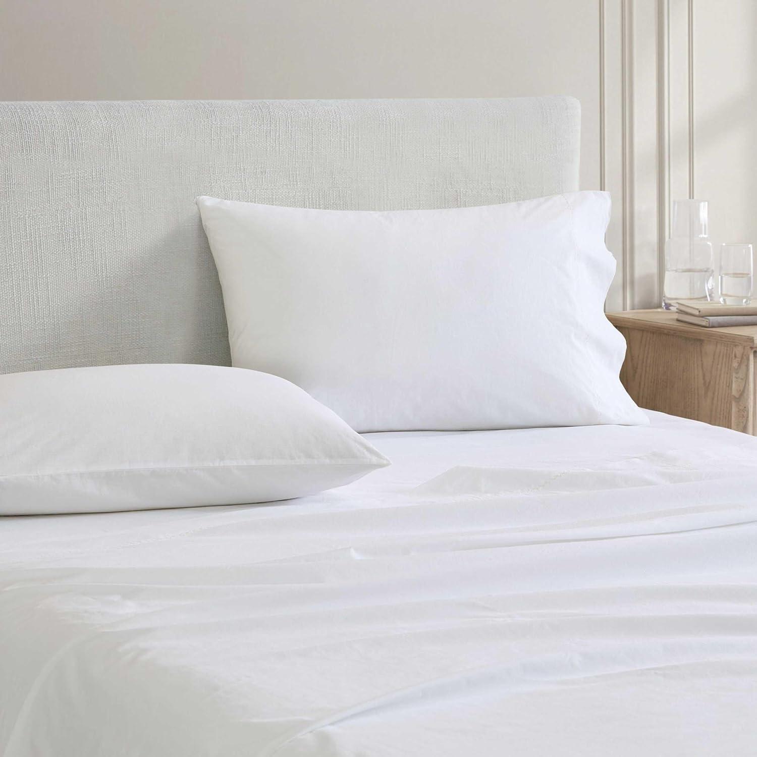 imageMartha Stewart  Full Size Sheets Set Crisp ampamp Tailored Cooling Sheets wa Naturally Smooth Cotton Percale Lightweight Feel  Bed Sheets with Matching Pillowcases ampamp Fitted Sheet Skylands Solid BlueLilly Pond Leaf Pink