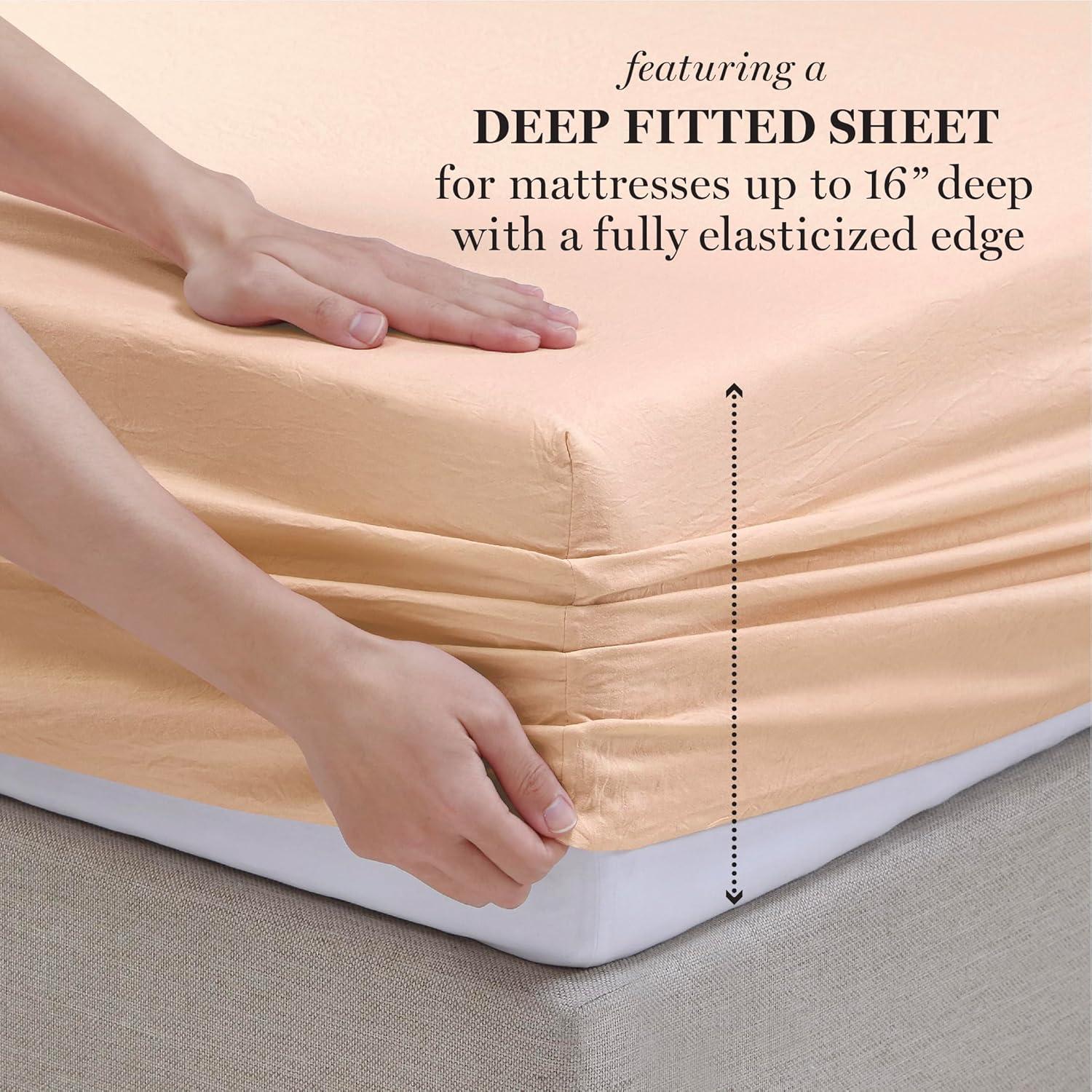 imageMartha Stewart  Full Size Sheets Set Crisp ampamp Tailored Cooling Sheets wa Naturally Smooth Cotton Percale Lightweight Feel  Bed Sheets with Matching Pillowcases ampamp Fitted Sheet Skylands Solid BluePeachy Keen