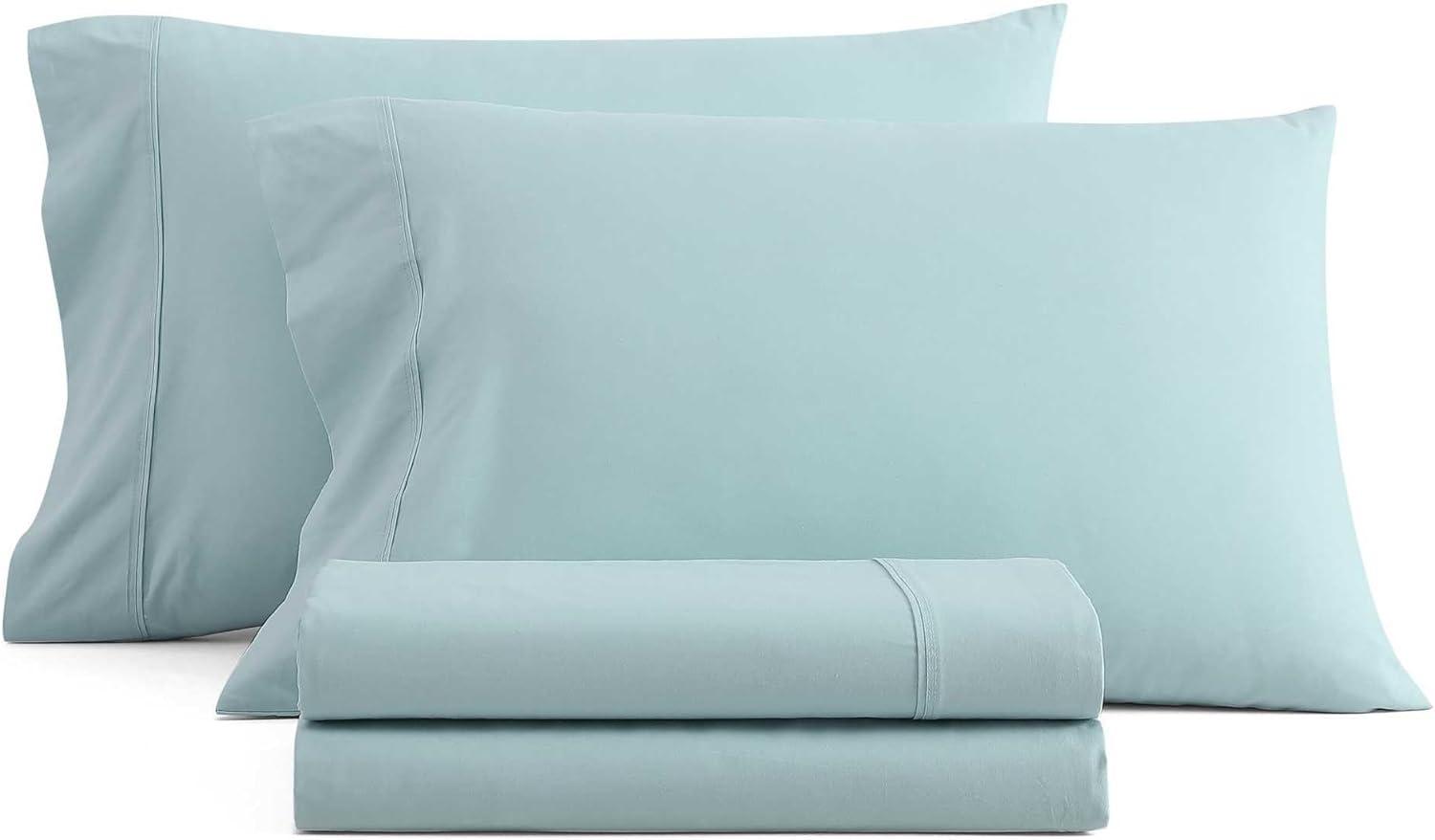 imageMartha Stewart  Full Size Sheets Set Crisp ampamp Tailored Cooling Sheets wa Naturally Smooth Cotton Percale Lightweight Feel  Bed Sheets with Matching Pillowcases ampamp Fitted Sheet Skylands Solid BlueSkylands Solid Blue