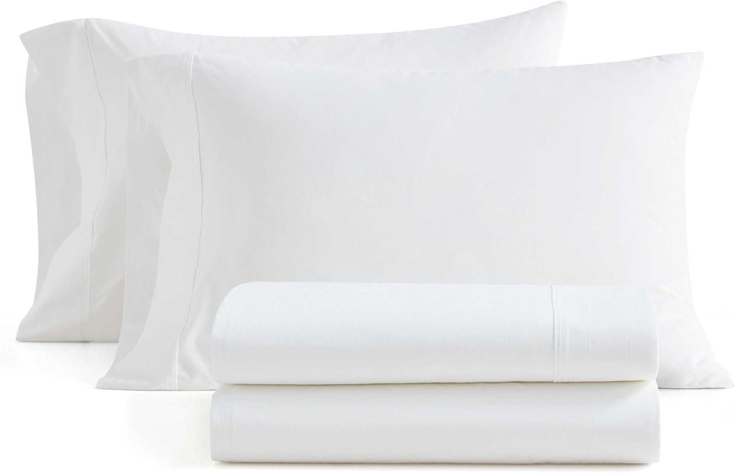 imageMartha Stewart  Full Size Sheets Set Crisp ampamp Tailored Cooling Sheets wa Naturally Smooth Cotton Percale Lightweight Feel  Bed Sheets with Matching Pillowcases ampamp Fitted Sheet Skylands Solid BlueSkylands Solid White