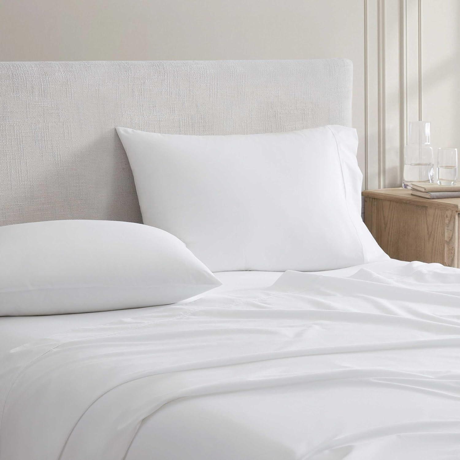 imageMartha Stewart  Full Size Sheets Set Crisp ampamp Tailored Cooling Sheets wa Naturally Smooth Cotton Percale Lightweight Feel  Bed Sheets with Matching Pillowcases ampamp Fitted Sheet Skylands Solid BlueSkylands Solid White