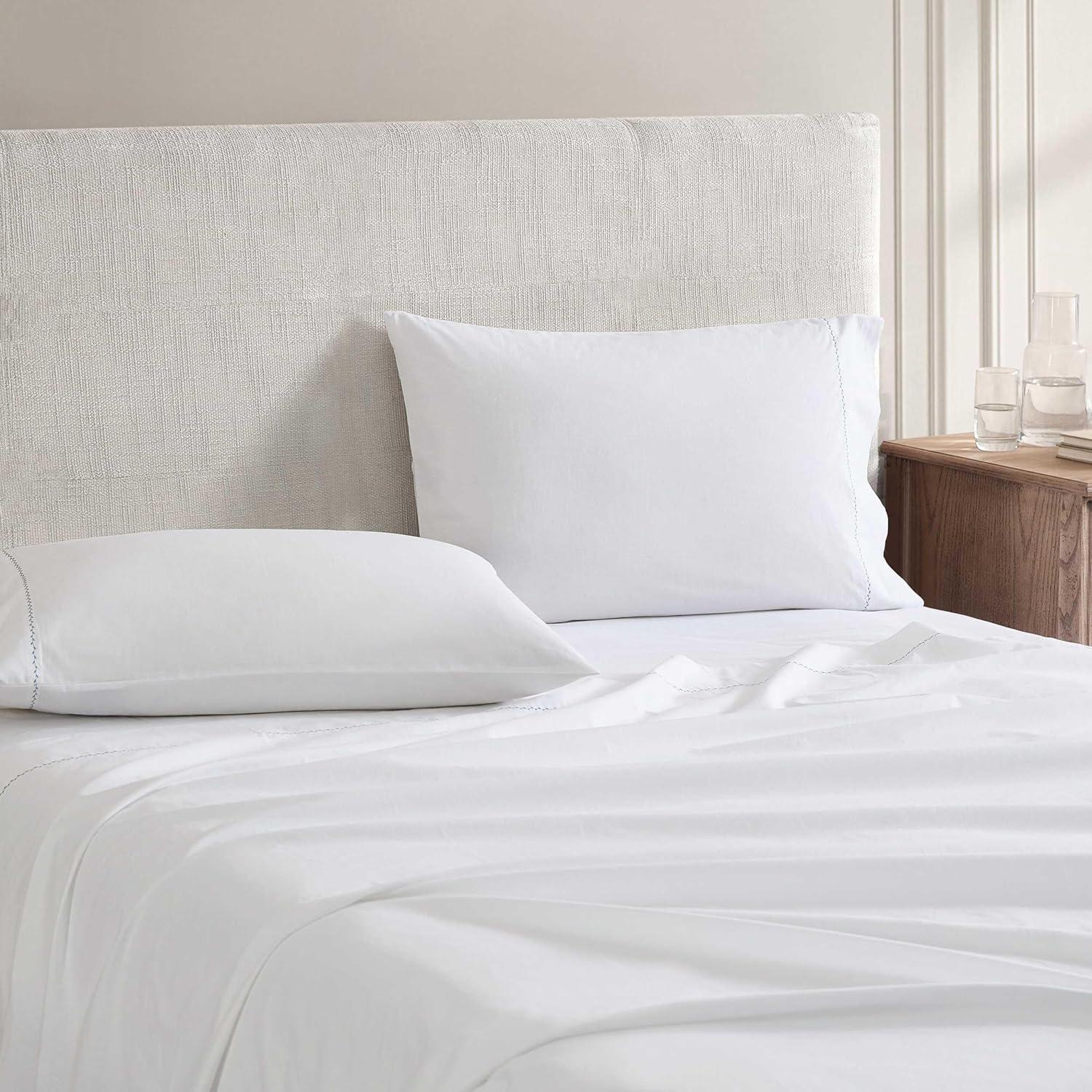 imageMartha Stewart  Full Size Sheets Set Crisp ampamp Tailored Cooling Sheets wa Naturally Smooth Cotton Percale Lightweight Feel  Bed Sheets with Matching Pillowcases ampamp Fitted Sheet Skylands Solid BlueLilly Pond Leaf Blue