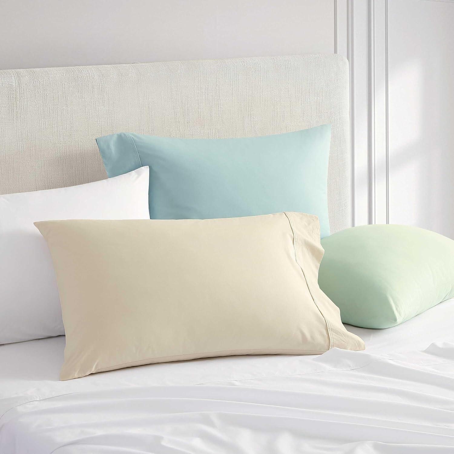 imageMartha Stewart  Full Size Sheets Set Crisp ampamp Tailored Cooling Sheets wa Naturally Smooth Cotton Percale Lightweight Feel  Bed Sheets with Matching Pillowcases ampamp Fitted Sheet Skylands Solid BlueSkylands Solid Green