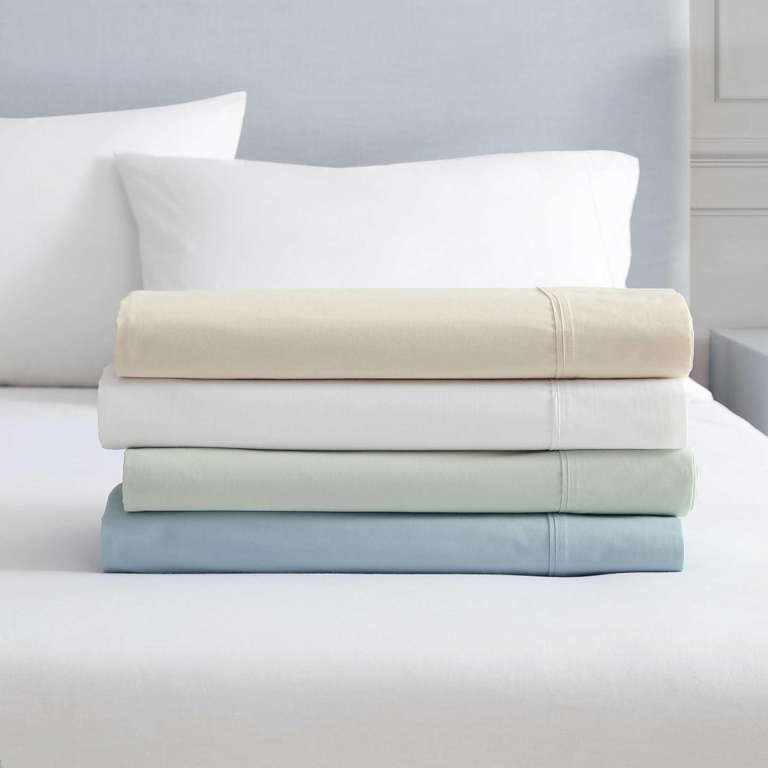 imageMartha Stewart  Full Size Sheets Set Crisp ampamp Tailored Cooling Sheets wa Naturally Smooth Cotton Percale Lightweight Feel  Bed Sheets with Matching Pillowcases ampamp Fitted Sheet Skylands Solid BlueSkylands Solid Green