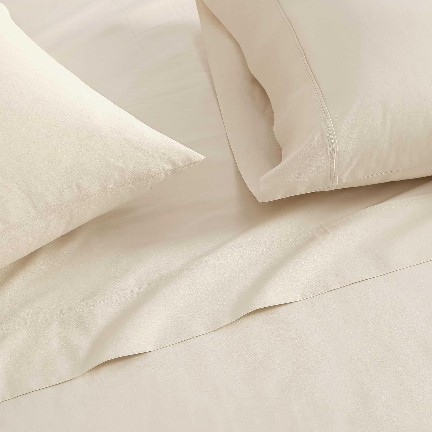 imageMartha Stewart Full Size Sheets Set Crisp ampamp Tailored Cooling Sheets wa Naturally Smooth Cotton Percale Lightweight Feel Bed Sheets with Matching Pillowcases ampamp Fitted Sheet Skylands Solid BlueSkylands Solid Beige
