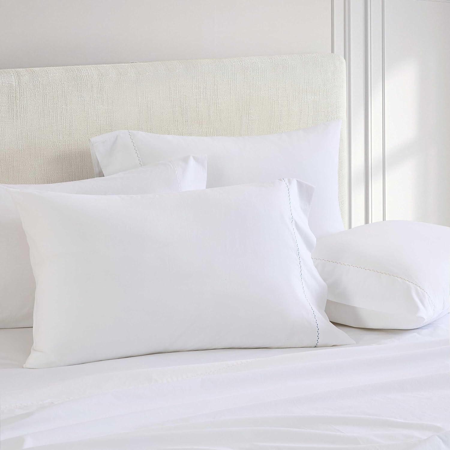 imageMartha Stewart  Full Size Sheets Set Crisp ampamp Tailored Cooling Sheets wa Naturally Smooth Cotton Percale Lightweight Feel  Bed Sheets with Matching Pillowcases ampamp Fitted Sheet Skylands Solid BlueLilly Pond Leaf Beige