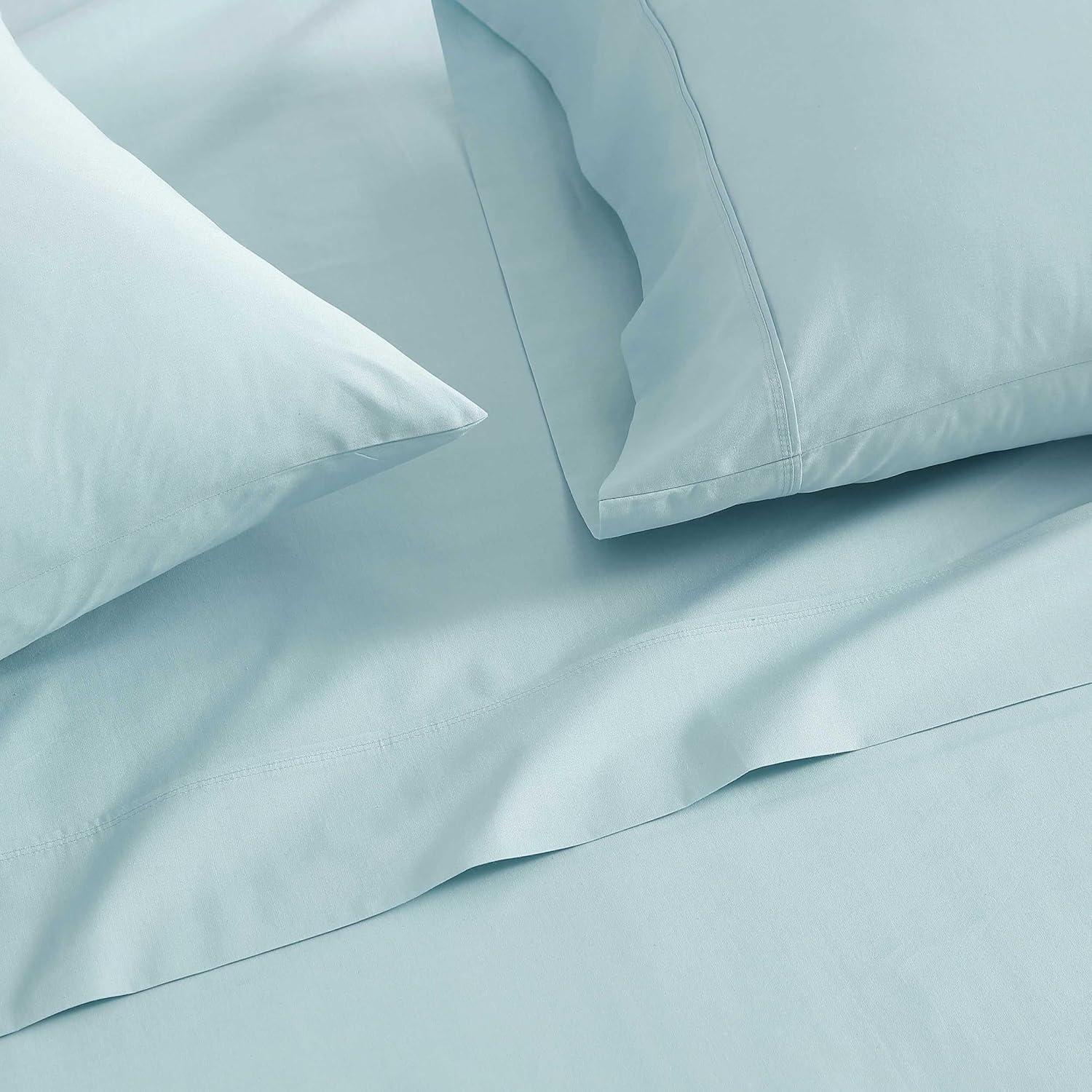 imageMartha Stewart  Full Size Sheets Set Crisp ampamp Tailored Cooling Sheets wa Naturally Smooth Cotton Percale Lightweight Feel  Bed Sheets with Matching Pillowcases ampamp Fitted Sheet Skylands Solid BlueSkylands Solid Blue