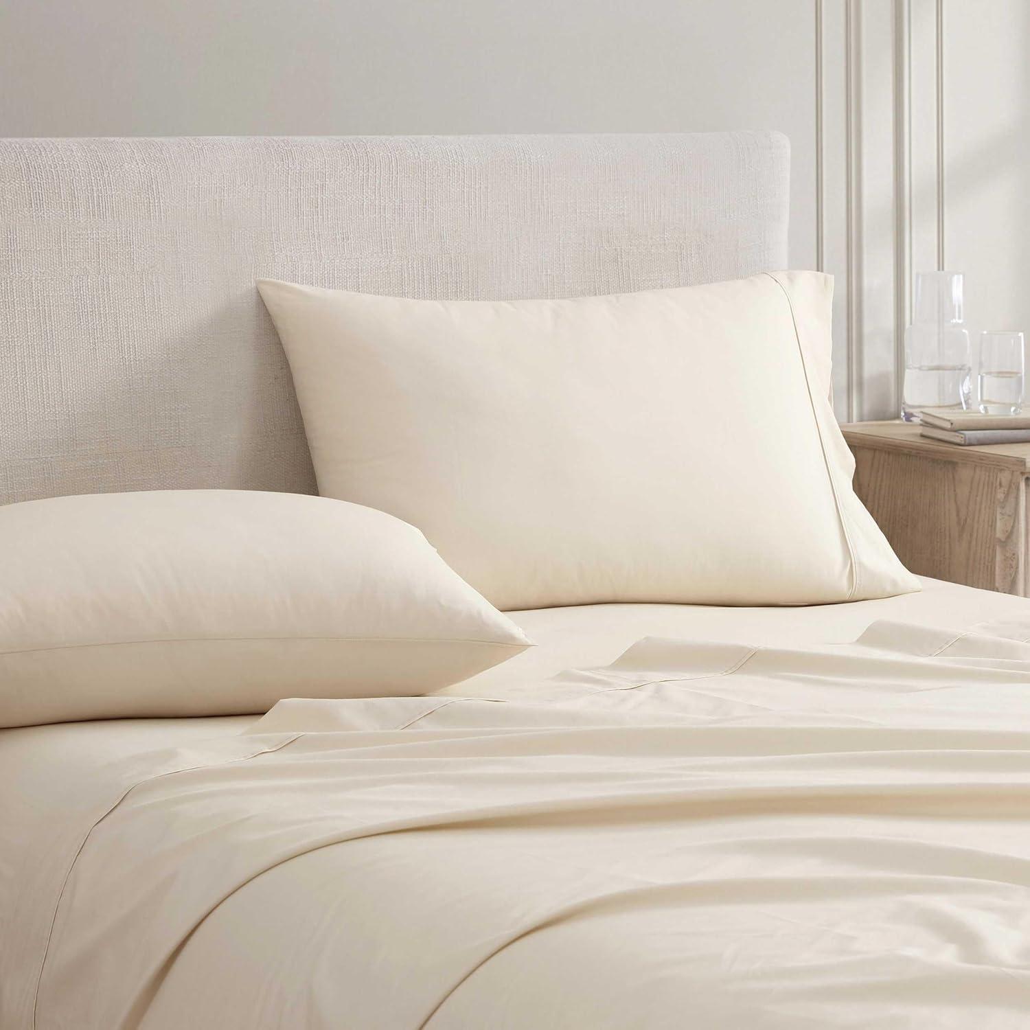 imageMartha Stewart Full Size Sheets Set Crisp ampamp Tailored Cooling Sheets wa Naturally Smooth Cotton Percale Lightweight Feel Bed Sheets with Matching Pillowcases ampamp Fitted Sheet Skylands Solid BlueSkylands Solid Beige