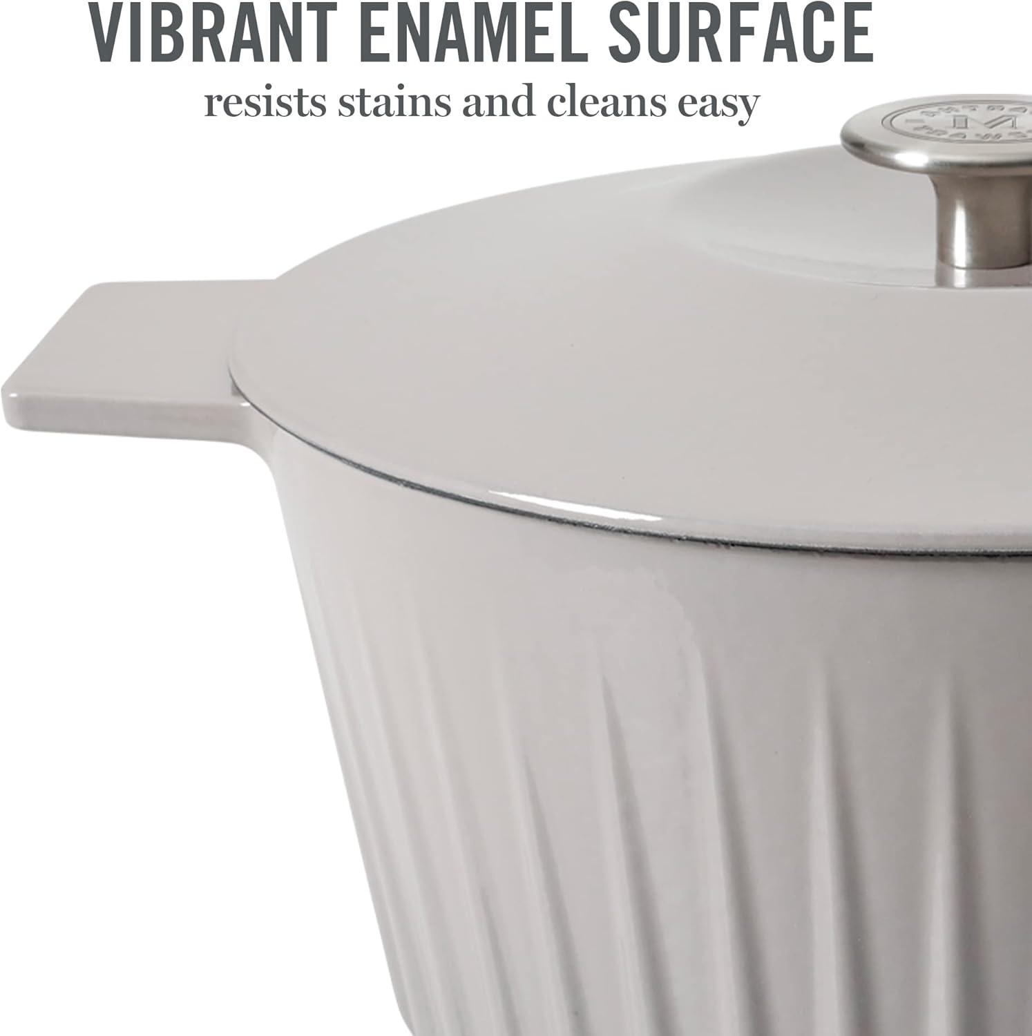 imageMartha Stewart 35Quart Enameled Cast Iron Dutch Oven Braiser  Martha Blue Durable Nonstick Dutch Oven for Slow Cooking Braising and BakingGrey