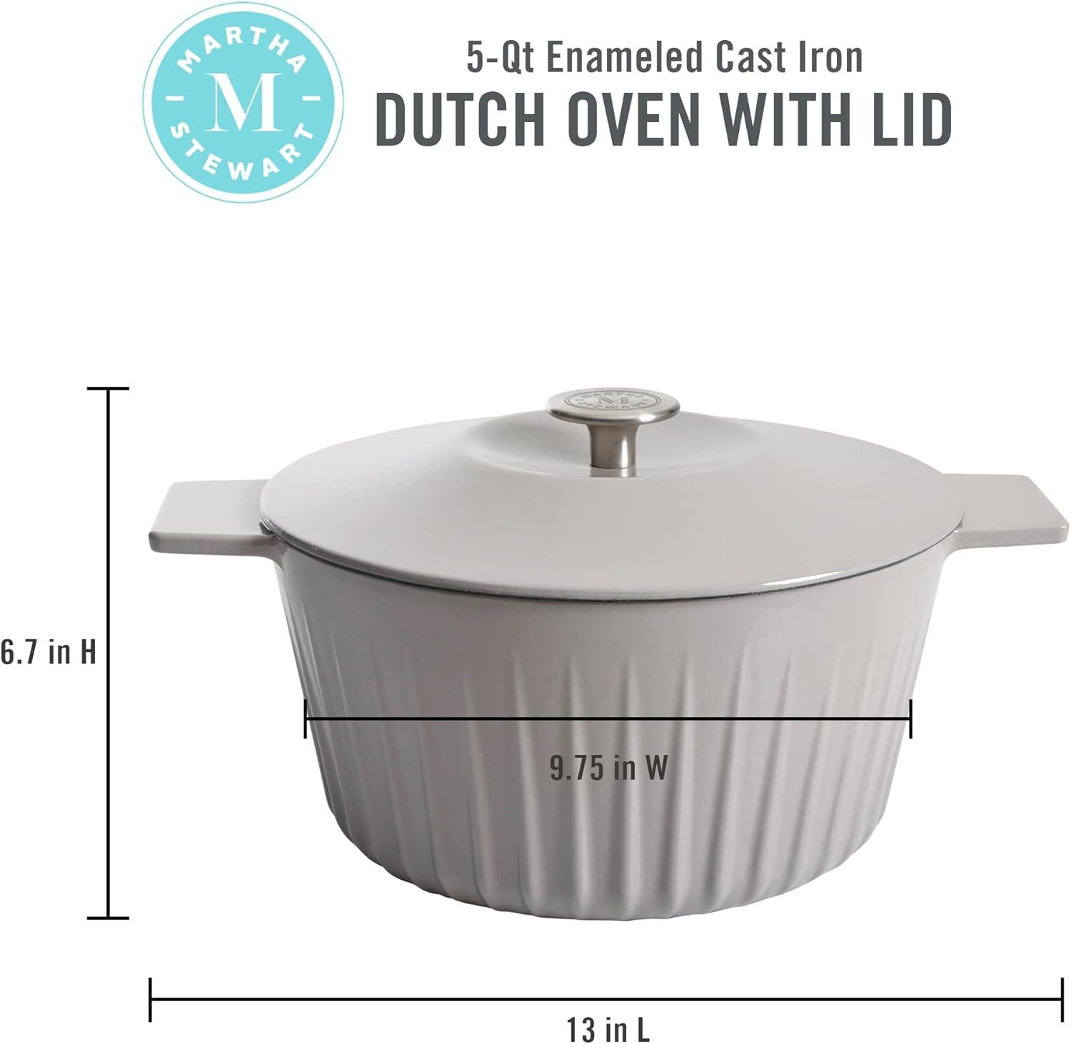 imageMartha Stewart 35Quart Enameled Cast Iron Dutch Oven Braiser  Martha Blue Durable Nonstick Dutch Oven for Slow Cooking Braising and BakingGrey